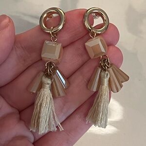 Cream & Tan Tassle Drop Earrings